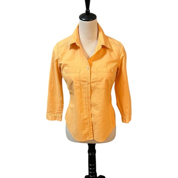 Sigrid Olsen Tops - Sigrid Olsen Womens Top sz S Orange Button Up Lightweight 3/4 Sleeve Casual